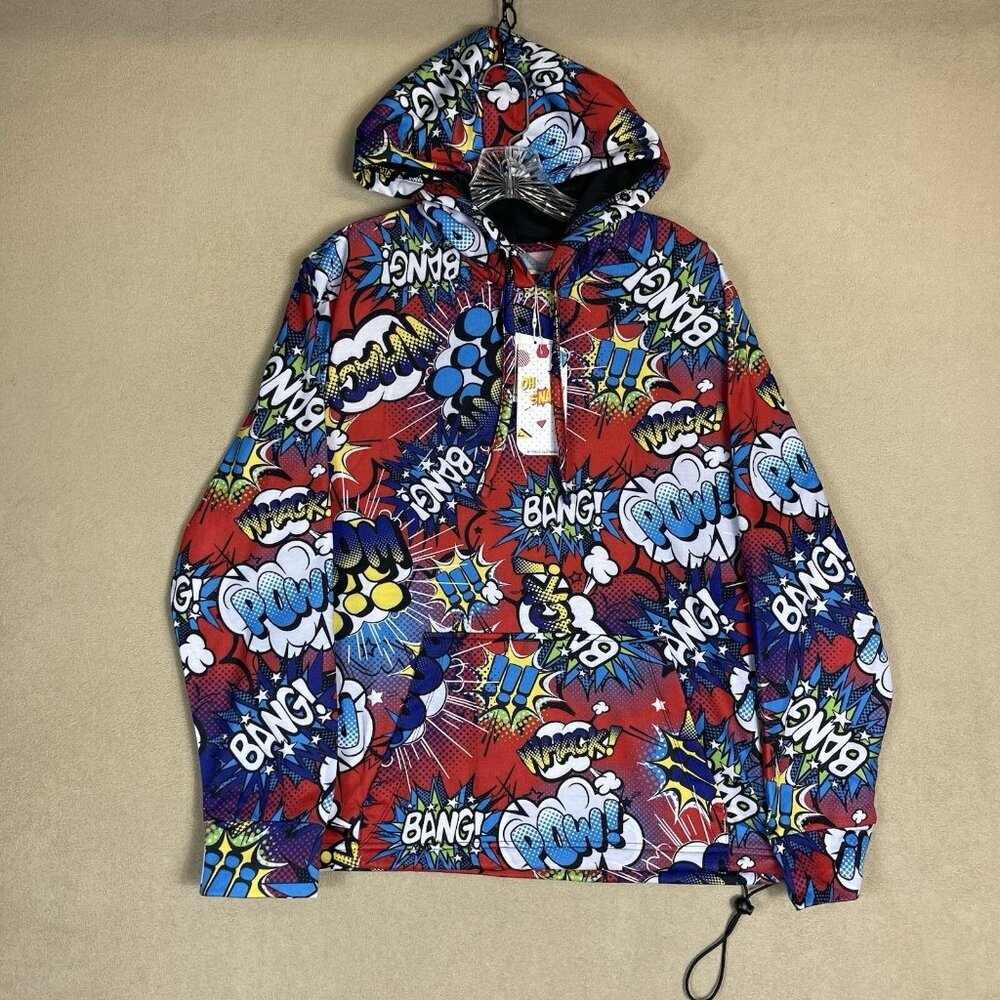 Drill Clothing Co Hoodie Mens Multicolor OH Snap Comic Graphic Print Size XL